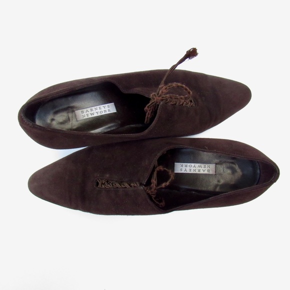 Barneys New York Dark Brown Suede Lace Top Almond Toe Shoes 39 / US 8.5 - Picture 5 of 16